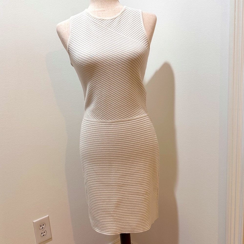 MNG Suiting Sleeveless Knit Dress in Taupe and Cream